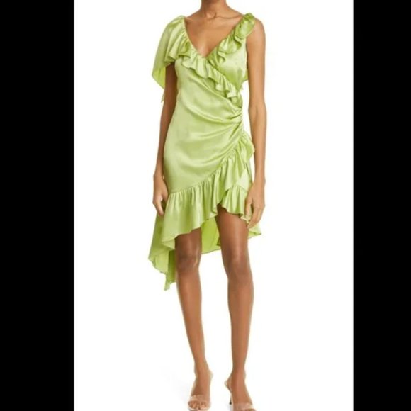 Cinq à Sept Petunya Silk Ruffle Dress - Green - Picture 1 of 5
